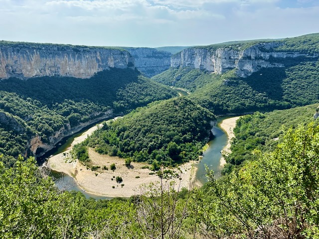 A horseshoe bend of the Ardèche river in southern France